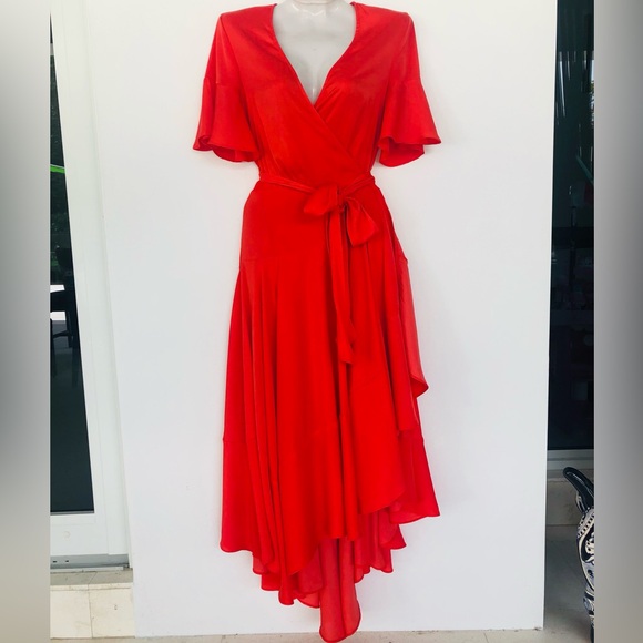 Maje Dresses & Skirts - Maje Coral Wrap High-Low Midi Dress with Tie Waist. Size 1 ( S )